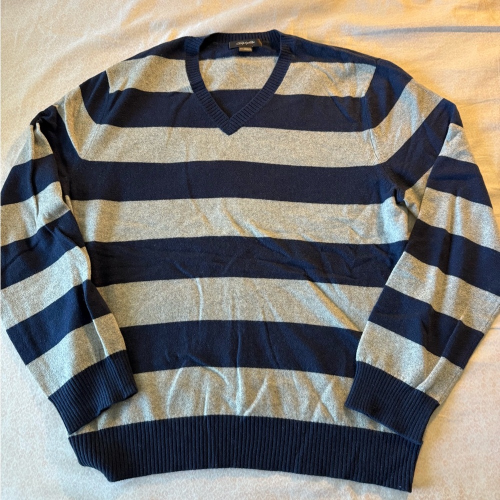 Men's Navy and Gray Striped cashmere Sweater